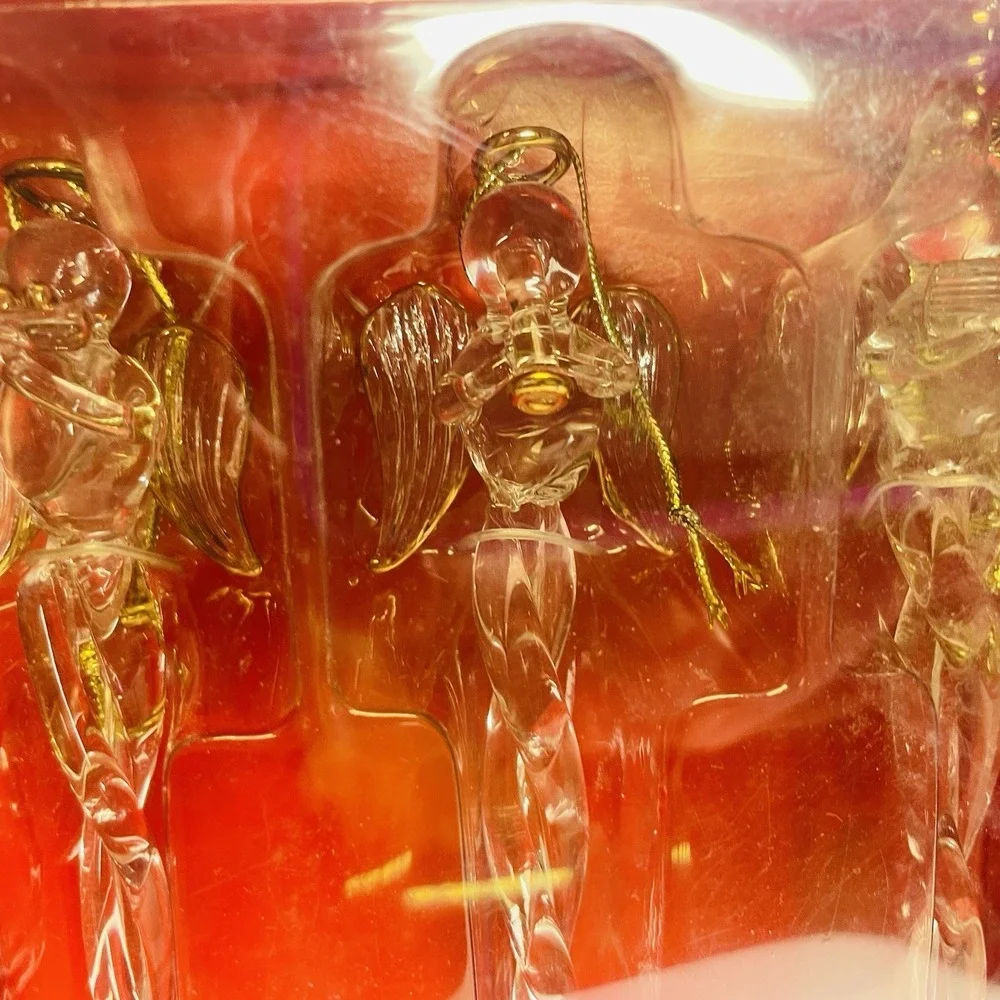 Pier 1  Christmas Angel Icicle Hand Blown Glass  Set Of 3 w Original Box‎ Unused